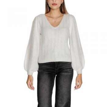 Guess Women's Textured V-Neck Wool Blend Sweater - White, Size L, Autumn/Winter Collection