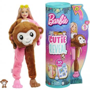 Mattel Barbie Cutie Reveal Serie Amigos de la Jungla con Disfraz de Mono, Incluye Muñeca, Mascota y Accesorios, para Niños Mayores de 3 Años (HKR01)