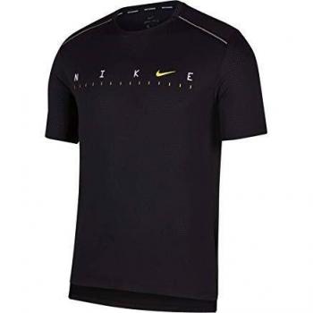 NIKE M Nk Dry Miler SS Tech Po FF Short Sleeve Top, Hombre, Black/Reflective silv, S