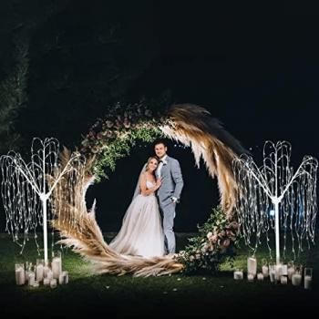 Arco de Boda Moongate Plateado con 2 Sauces Llorones Iluminados de 180cm y Luces LED Blancas Cálidas