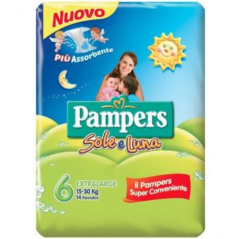 Pampers Sole & Luna Pañales Extra Grandes Talla 6, para Bebés de 15-30 Kg, Pack de 14 Unidades