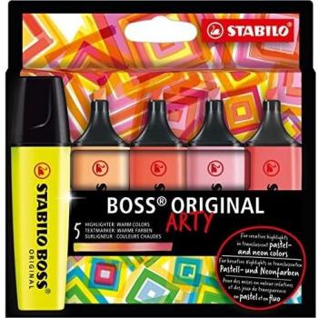 Marcador STABILO BOSS ORIGINAL ARTY - Estuche con 2 colores fluorescentes y 3 colores pastel