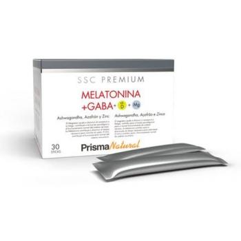 Melatonina + GABA PREMIUM Prisma Natural - Complemento alimenticio natural en formato de 30 sticks, que contiene Bisglicinato de Magnesio, GABA, Melatonina (1mg), Ashwagandha, Az