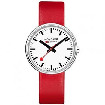 Mondaine Giant, Casual Quartz Red Leather Watch for Men and Women, MSX.3511B.LC, 35 MM.