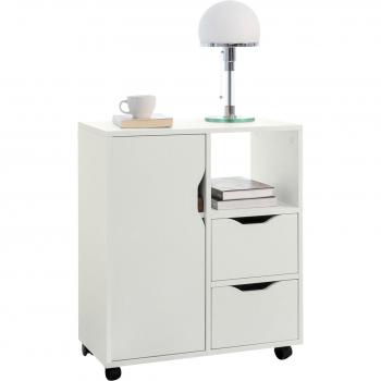 SoBuy FBT105-W Organizador de soporte de impresora rodante blanco, soporte para impresora de archivador de oficina en casa, armario de almacenamiento sobre ruedas
