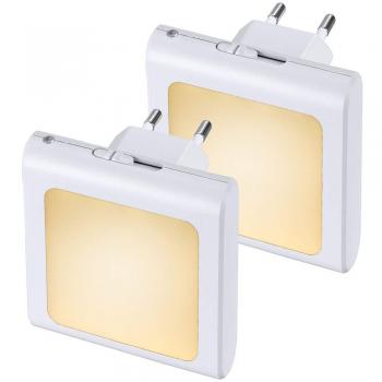 Anpro 2 × Luz Nocturna Infantil Enchufe,Led LED en Blanco Cálido para Pasillos, Dormitorios, Habitaciones Bebé y Niño, Cocinas, Escaleras,Lámpara Pared con Sensor Automático de Crepúsculo a Amanecer