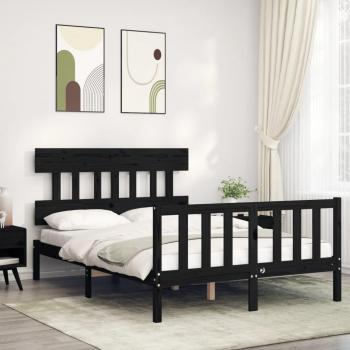 Cabecero de cama negro con madera maciza 140x200 cm