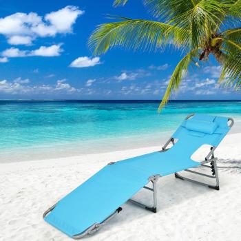 Turquoise Metal Outdoor Beach Lounge Chair with Durability and Stability
