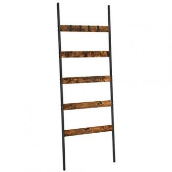Estante Escalera Industrial de 5 Niveles, 65 cm Ancho, Marco de Acero, para Toallas y Mantas, Color Marrón Rústico y Negro