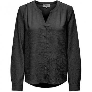 ONLY Women's Regular-Fit Long Sleeve Black V-Neck Shirt