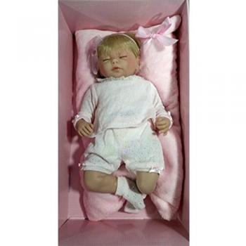 Guca - Muñeca Baby Reborn Valeria Pelo Rubio, Traje Lana perlé Rosa 46 cm