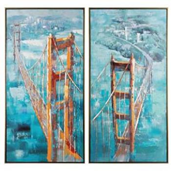 Cuadros Puente Brooklyn Decorativos de Pared - Set de 2, Lienzo Multicolor, Dimensiones 52x4,5x102 cm, Marco incluido, Pintura a Mano 40%