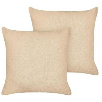 Conjunto de 2 cojines decorativos de bouclé con relleno funda extraíble 60 x 60 cm beige arena Leuzea