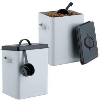 Pack 2 Recipientes de Comida para Mascotas con Tapa y Cuchara, 5.5 L, Contenedores de Alimentos Secos, Blanco y Antracita