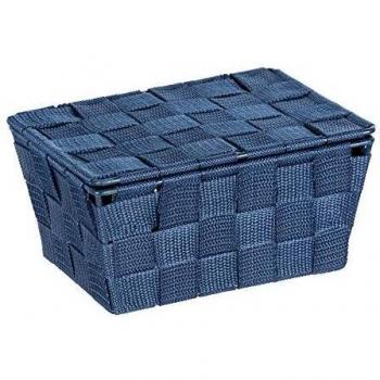 Cesto de baño con tapa Adria - Polipropileno, 19 x 14 x 10 cm, Azul oscuro