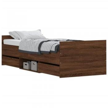 Estructura de cama con cabecero y piecero en roble marrón, medidas 75x190 cm