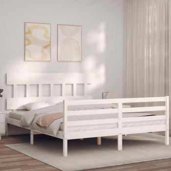 Cama matrimonial king size con cabecero blanco en madera maciza