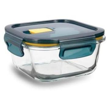 Recipiente Cuadrado Hermético de Vidrio Azul 52CL con Tapa de 4 Cierres, Apto Microondas y Congelador, Ecológico y Reciclable - QUID ASTRAL