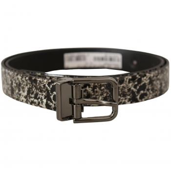 Dolce & Gabbana Black Marble Print Leather Gray Logo Belt - 90 cm / 36 Inches