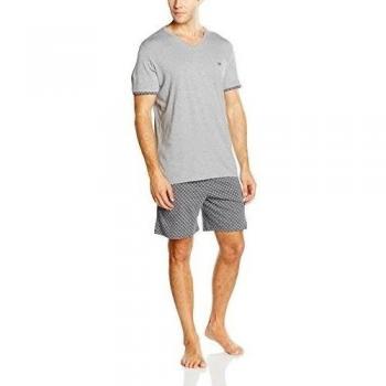 Hom Galant Pyjama Court Jersey Col V-Short Imprimé, Conjunto Ropa Deportiva Para Hombre, Gris, XX-Large