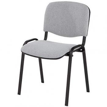 Silla Apilable para Visitas con Respaldo Acolchado, Estructura Negra y Tapizado Gris