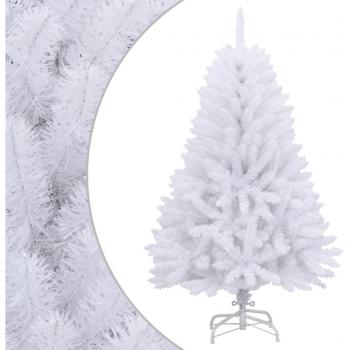 Árbol de Navidad artificial con bisagras y soporte blanco 150 cm, color blanco, verde y nieve flocada