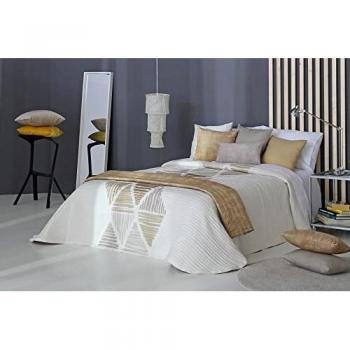 Colcha Reversible de Jacquard Beige Lynch 150 cm con Efecto Rugoso y Esquinas Redondeadas