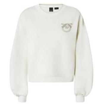 Pinko Women's Regular Fit Écru Sweatshirt with Rhinestone Logo - Size XS