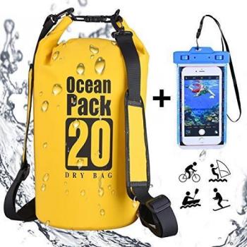 DINOKA Bolsa Seca Impermeable, Bolsas estancas 10L/20L/30L con Caja de teléfono Impermeable Gratis,Dry Bag wateroof para Rafting, Kayak navegación Senderismo, esquí, Buceo, Pesca, Escalada, Camping