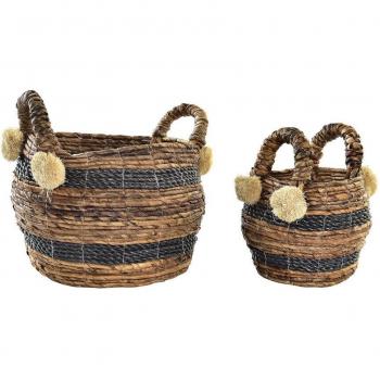 Juego de Cestas DKD Home Decor Colonial Fibra Set de 2 cestas (31 x 31 x 33 cm)
