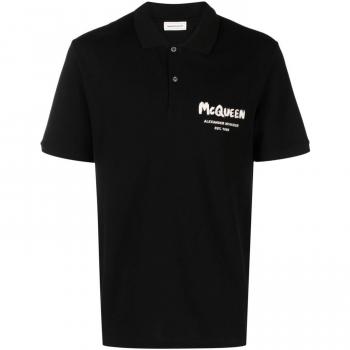 Alexander McQueen Men's Graffiti Cotton Polo Shirt in Black | Size Small | 662551QXAAK1000