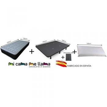 Dulces Sueños Pack Colchon Viscoelastico Premium + Base Tapizada 3D + Patas + 2 Almohadas Visco