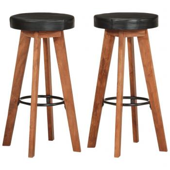 Taburetes de cocina 2 uds cuero auténtico madera maciza acacia Vidaxl Negro