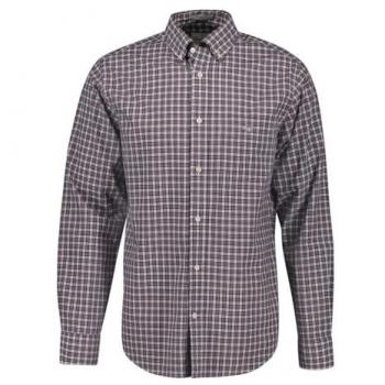 Gant - Camisa Regular Fit de popelina en algodón con estampado de cuadros pequeños granate para hombre, manga larga, tamaño M