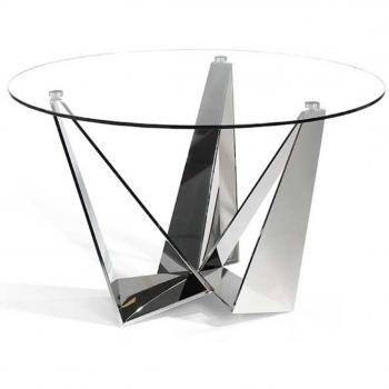 Mesa de Comedor Redonda Bazika de 130 cm con Cristal Templado y Patas de Acero Cromado