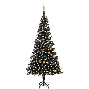 vidaXL Artificial Pre-lit Christmas Tree with Ball Set Black 210 cm PVC