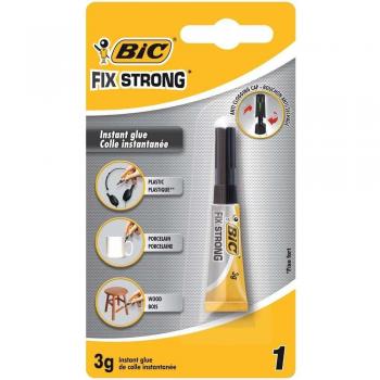 Bic Fix Strong Pegamento Instantáneo Ultra Fuerte de 3g con Tapón Antiobstrucción y Aplicador de Precisión, Ideal para Plástico y Madera - Pack de 3