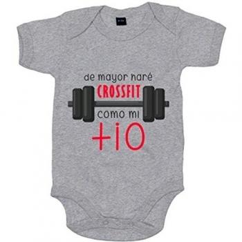 Body bebé De mayor haré Crossfit como mi tío - Gris, 6-12 meses