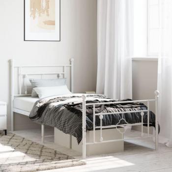 Cama pediátrica con cabecero y pie de metal blanco 90x200 cm