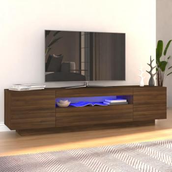 Mueble TV con luces LED en roble marrón claro, dimensiones 160x35x40 cm