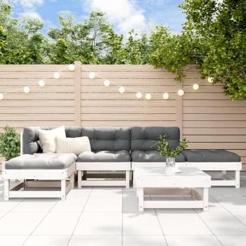 6-Piece White Solid Wood Garden Lounge Set with Cushions