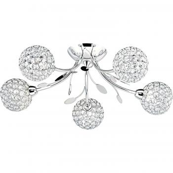 Plafón Bellis Chrome 5 bombillas 17cm, diseño de flores en cristal, acabado en cromo, instalación semi-flush, utiliza bombillas G9