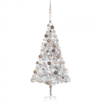 Árbol de Navidad artificial preiluminado con LEDs y bolas plateadas 180 cm