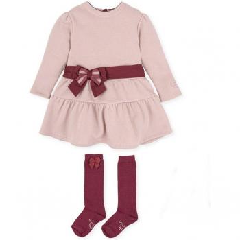 Tutto Piccolo - Conjunto de vestido con lazo y calcetines para niña