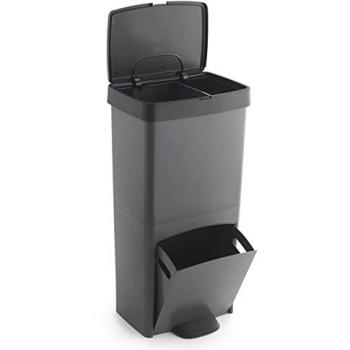 Cubo de Basura Vertical Wellhome 70L (40L+30L) con 2 Compartimentos, Separador de Residuos, Fácil Gestión, 100% Plástico, Color Negro