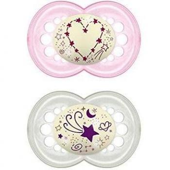 MAM Original Night Silicone Pacifier for 16+ Months, Glow-in-the-Dark, Double Pack (Pink)