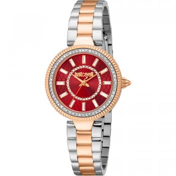 Just Cavalli Glam Chic Women's Analog Watch - Rose Gold and Silver Gray with Red Dial