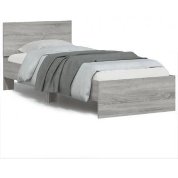 Cama solar con cabecero y luces LED gris Sonoma 75x190 cm
