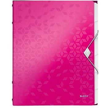 Clasificador A4 Leitz WOW, 6 separadores, cierre elástico, capacidad para 200 hojas, color rosa metálico