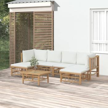7-Piece Bamboo Garden Lounge Set with Cream White Cushions